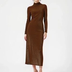 UNBRANDED Metallic Long Sleeve Maxi Dress Bronze Medium